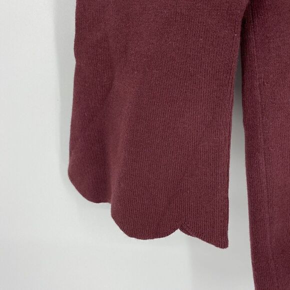 Talbots Sweater Size Small Womens Merlot Scalloped Hem V Neck Pullover Knit - Picture 4 of 6